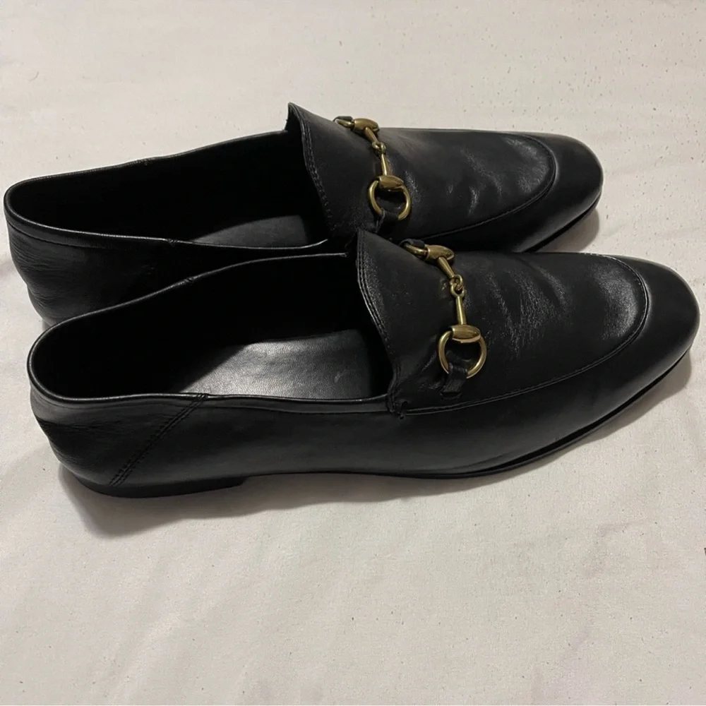 Gucci Black Leather Loafers with Gold Horse-Bit Detailing Sz 10 - Picture 6 of 12